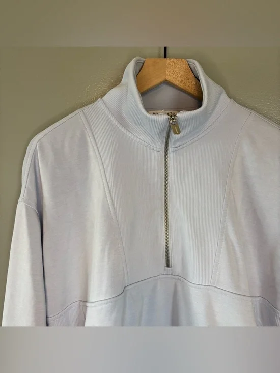 Athleta Medium Seasoft Rib Quarter Zip Popover Sweater Light Blue Cinch Waist - Picture 2 of 6